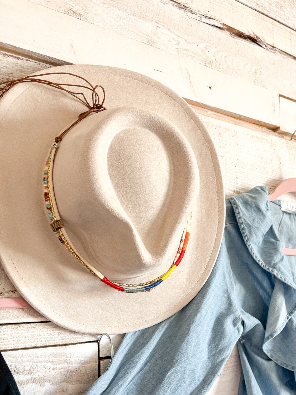 Beige Women’s  Hat with Multicolor Beaded Band